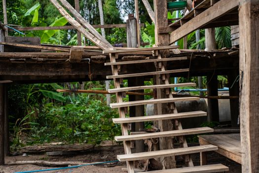 staircase of traditional houses of the native people of Thailand in village