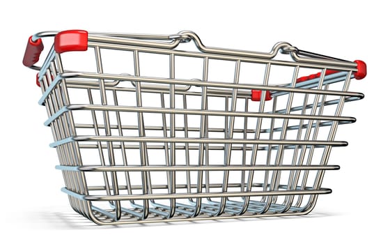 Steel shopping basket 3D render illustration isolated on white background