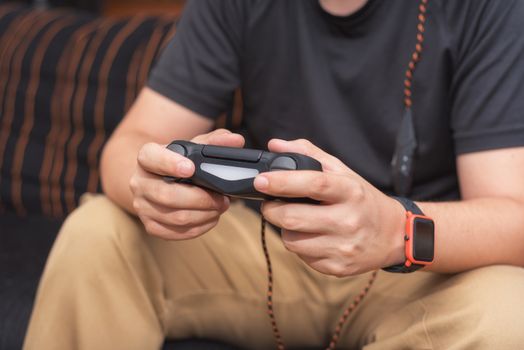 Young man playing video games