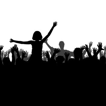 Let's party concept with silhouettes of people dancing at musical concert