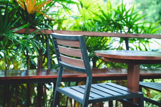 The Outdoor patio chair and table. Outdoor wooden patio chair and table