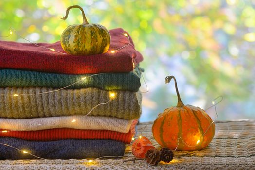 Autumn Pile of Warm knitted sweaters 