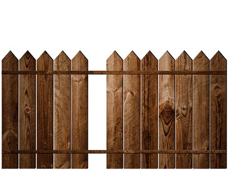 Wooden Fence without One Plank over White Background