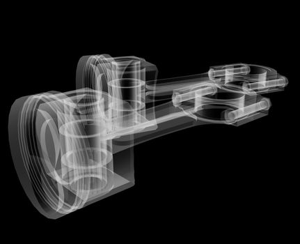 Piston X-Ray style. Isolated on black background. 3D illustration