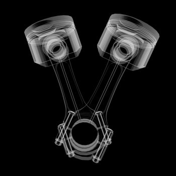 Piston X-Ray style. Isolated on black background. 3D illustration