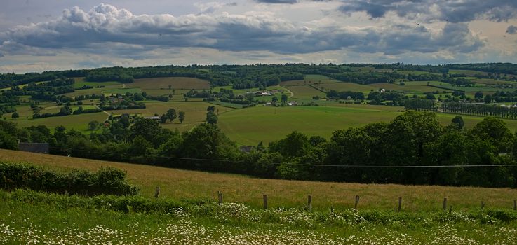 View from the hill on tranquil landscape in rural Normandy