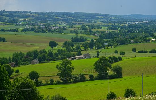 View from the hill on tranquil landscape in rural Normandy