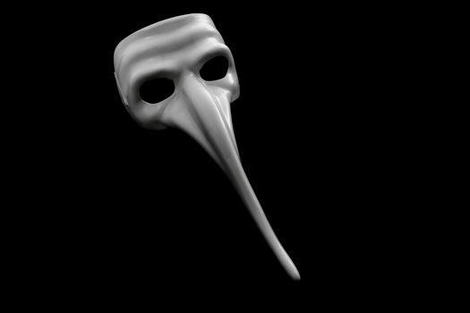 White mask with long nose is isolated on black background