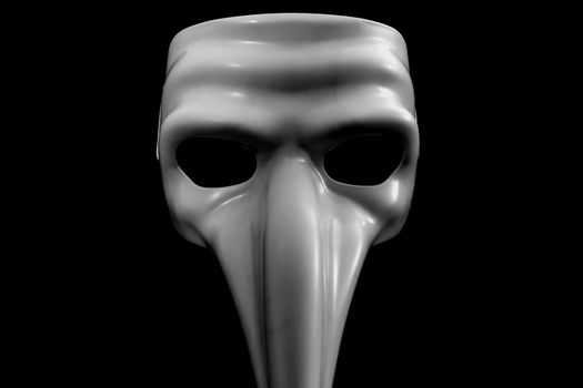 White mask with long nose is isolated on black background