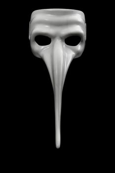 White mask with long nose is isolated on black background