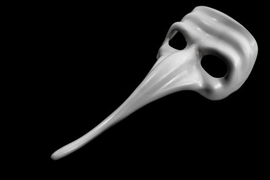 White mask with long nose is isolated on black background