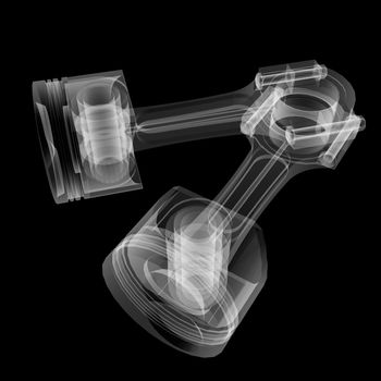 Piston X-Ray style. Isolated on black background. 3D illustration