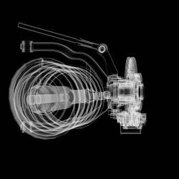 X-ray Car suspension and brake disk on black background, 3d illustration