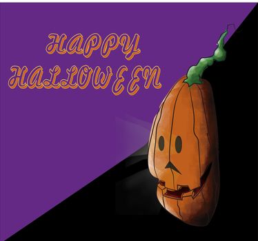 cartoon halloween pumpkin drawing on white background with text