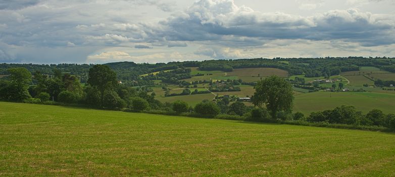 View from the hill on tranquil landscape in rural Normandy