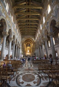 Interior of the Church of Monreale, in Sicily: a magnificent example of historic architecture in the town near Palermo