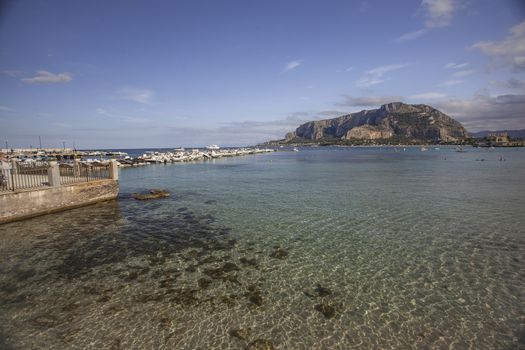 Mondello pier in sunset in Sicily near Palermo