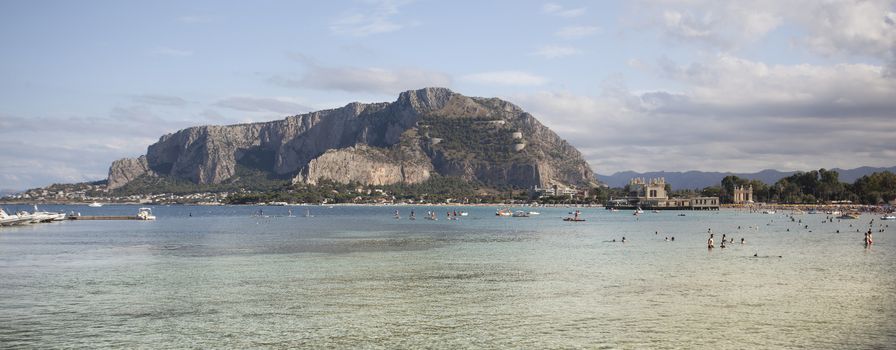 Sea in Mondello Beach: wonderful panoramic image of the view of the sea in Mondello in Sicily