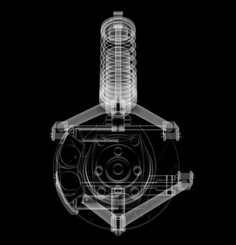 X-ray Car suspension and brake disk on black background, 3d illustration