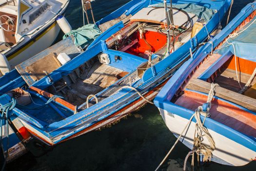 Detail of an old coloured wooden boat