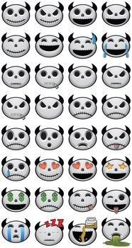 Thirty-two 32 Halloween Emojis social media icon faces of emotion skulls