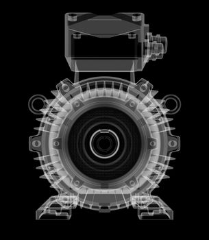Electric motor X-Ray style. Isolated on black background. 3D illustration