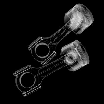 Piston X-Ray style. Isolated on black background. 3D illustration