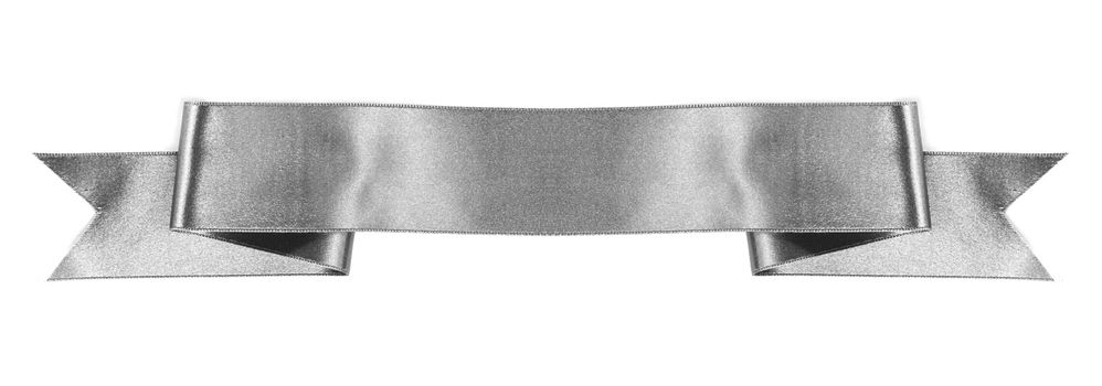 Silver satin ribbon banner isolated on white background