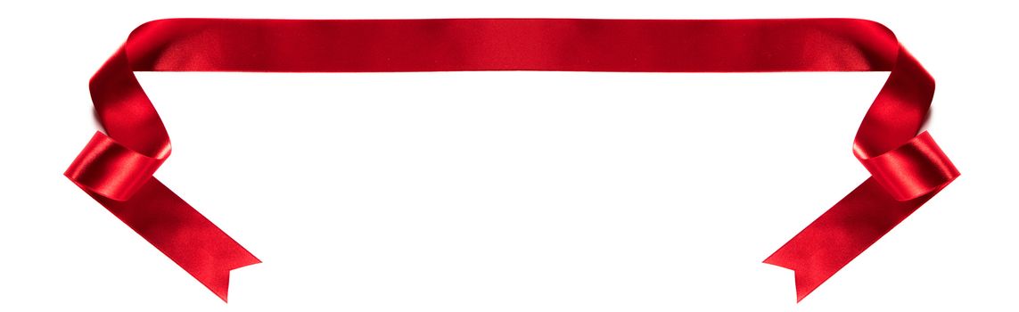 Red satin ribbon banner isolated on white background