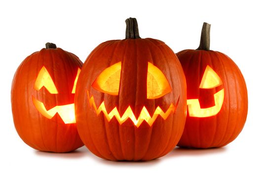 Three Halloween Pumpkins isolated on white background