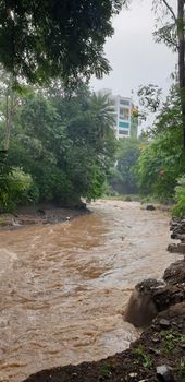 Flood waters flowing through the city of Pune in India during the monsoons.