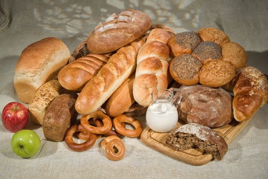 Different kinds of bread on a studio background
