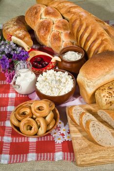 Different kinds of bread on a studio background