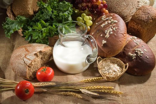 Different kinds of bread on a studio background