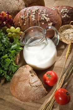 Different kinds of bread on a studio background