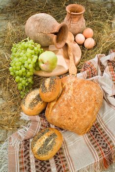Different kinds of bread on a studio background