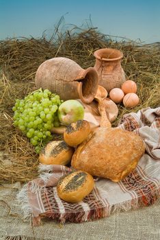 Different kinds of bread on a studio background