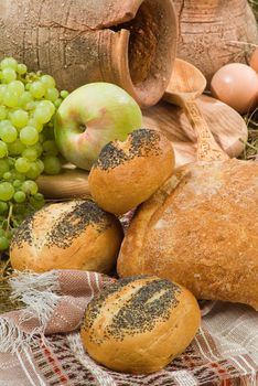 Different kinds of bread on a studio background