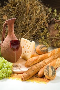Different kinds of bread on a studio background