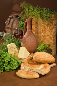 Different kinds of bread on a studio background