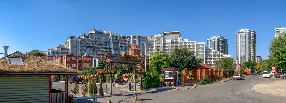 Odessa, Ukraine - 09.23.2019. Panoramic view of the Gagarin Plateau and the Armenian Orthodox Church in Odessa on a sunny summer day