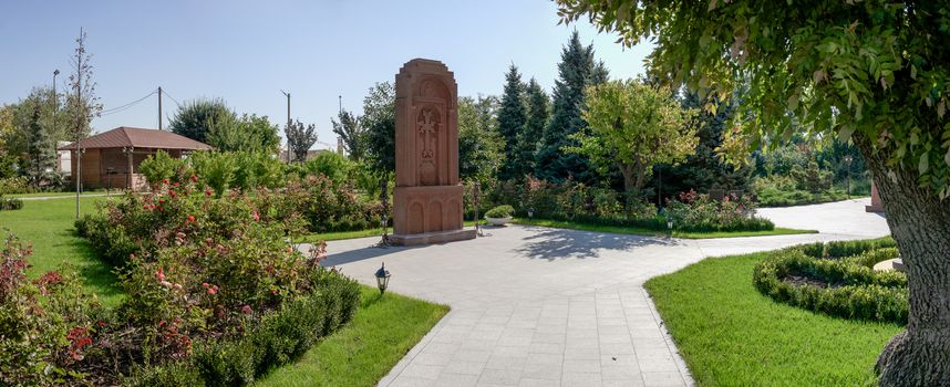 Odessa, Ukraine - 09.23.2019. Square of memory around the Armenian Apostolic Church is the national church of the Armenian people. Part of Oriental Orthodoxy, it is one of the most ancient Christian communities.