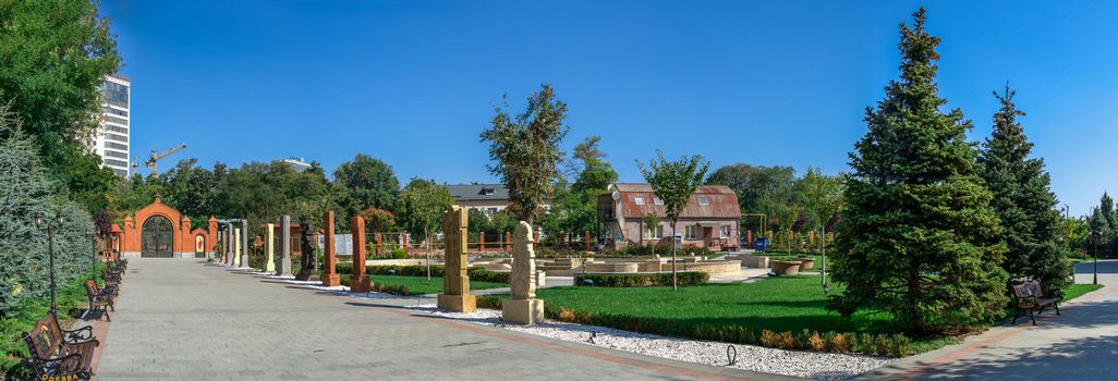 Odessa, Ukraine - 09.23.2019. Square of memory around the Armenian Apostolic Church is the national church of the Armenian people. Part of Oriental Orthodoxy, it is one of the most ancient Christian communities.