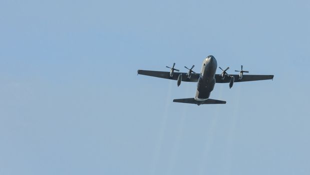 Ede,20-sep-2019:the  hercules plane is approaching the heathland for dropping the paratroopers on the occasion of operation airborn, commemoration of market garden