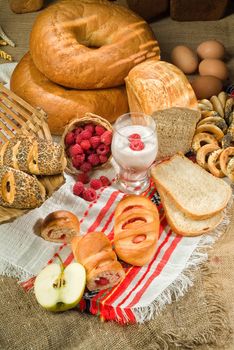 Different kinds of bread on a studio background