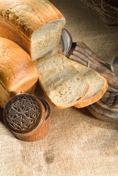 Different kinds of bread on a studio background
