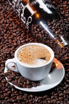 Coffee and coffee beans ona studio background