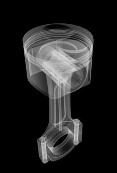 Piston X-Ray style. Isolated on black background. 3D illustration