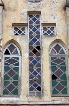 Stained glass window in a church with cross shape, Madagascar