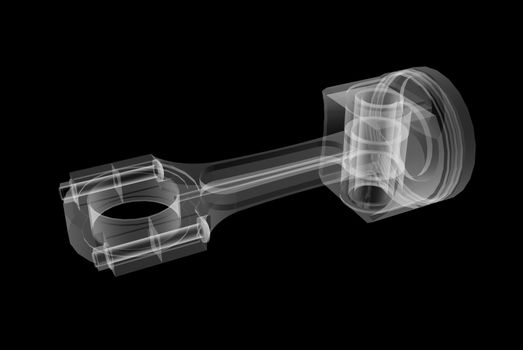 Piston X-Ray style. Isolated on black background. 3D illustration